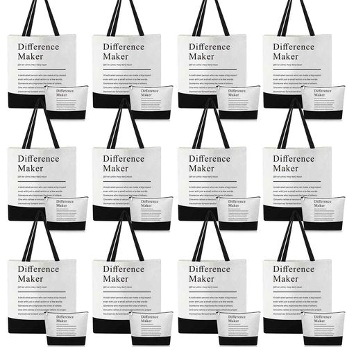 Paterr 24 Pcs Difference Maker Appreciation Gifts Bulk for Women 12 Difference Maker Tote Bag for Christmas Staff Team 12 Makeup Bags for Leader Mentor Manager Medical Assistant Week Gifts for Women