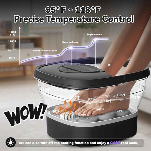 BEAUMOI Foot Spa Collapsible, Foot Bath Massager with Heat, Remote, Timer, and 24 Motorized Shiatsu Massage Balls, Foot Soaking Tub Supports Hot/Cold Water Soaking- BA03H