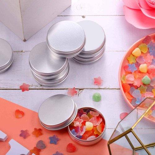 Patelai 72 Pcs 2 oz Tins with Screw Lid and Labels Aluminum Round Cans Salve Containers Travel Cosmetic Metal Tins for Candles Lotion Bars Balms Food Spice Candies DIY Crafts(Silver)