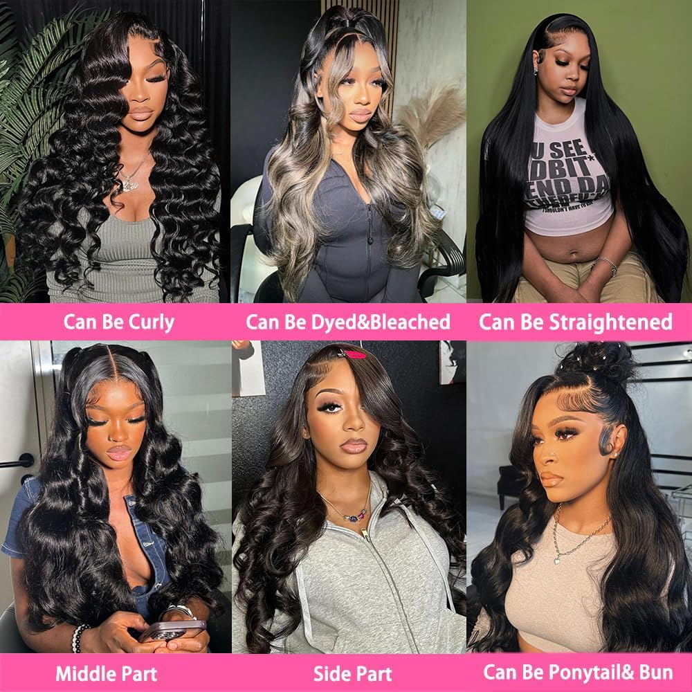 PINKEAGLE 13x6 Lace Front Wigs Human Hair 200% Density Body Wave HD Lace Front Wigs Human Hair Pre Plucked Glueless 13x6 Full Frontal Wig for Women Natural Black 22 Inch