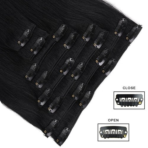 Real Clip in Hair Extensions Black 8 Pieces - Premium Womens Straight Double Weft Thick Remy Hair Extensions Clip in on Human Hair for Long Hair (20" / 20 inch, #1, 122 grams/4.3 Oz)