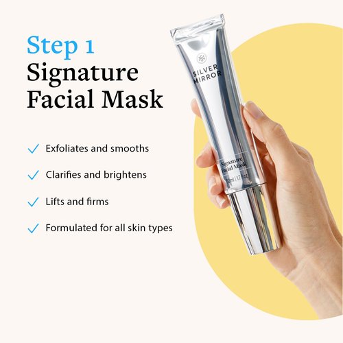 Silver Mirror Signature Facial Mask (1.7 fl oz) & Serum (0.33 fl oz), Skin Care Set, 2-Step Face Tightening and Lifting Skincare, Anti Wrinkle, with Hyaluronic Acid, for Instant Face Lift