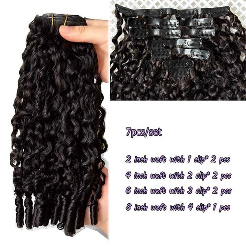 Invisi Edge Clip In Hair Extensions Burmese Curly 3C4A Raw Human Hair 16 Inch 130g 7pcs 16A Injected Seamless PU Clip In Extensions Quick Wear Invisible Skin Clip Ins PU Double Weft Natural Black
