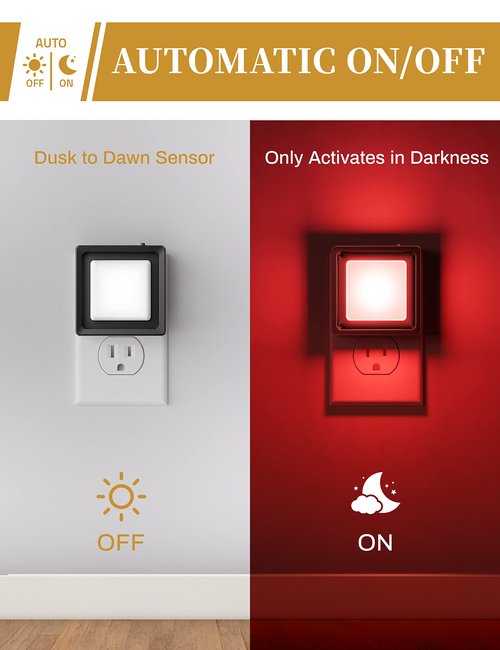 DORESshop Red Night Light [2 Pack], Night Lights Plug Into Wall, Night Light Dusk to Dawn Sensor, LED NightLight Adjustable Brightness, Bedroom, Bathroom, Hallway, Stairs, Christmas, Party