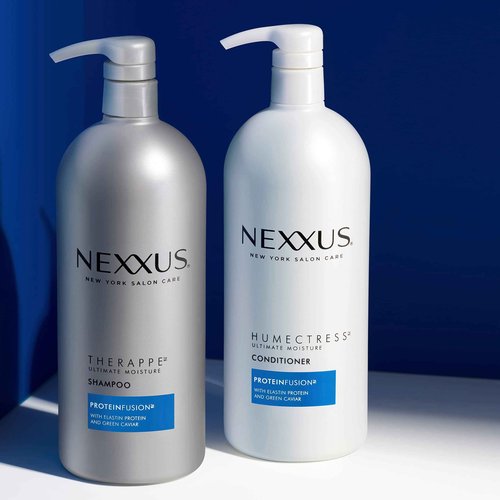 Nexxus Shampoo and Conditioner and 3 Hair Treatment Masks Therappe Humectress 5 Pack for Dry Hair Silicone-Free, Moisturizing Caviar Complex and Elastin Protein 33.8 oz & 1.5 oz