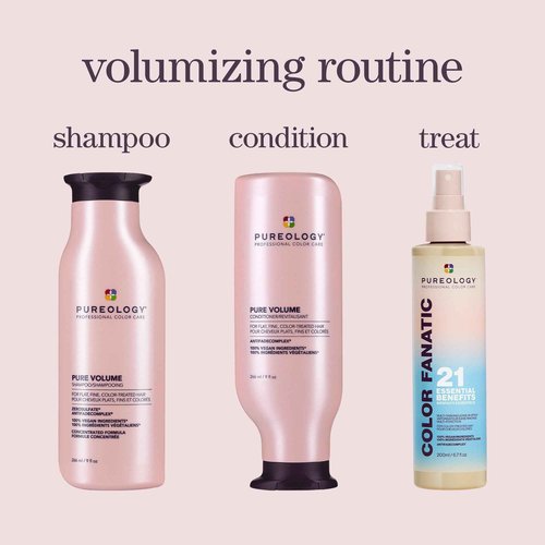 Pureology Pure Volume Shampoo & Conditioner Set - Enhances Volume and Movement, For Flat, Fine, Color Treated Hair, Lightweight, Sulfate-Free & Vegan, 9 Fl oz
