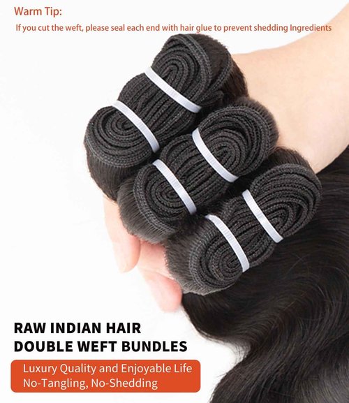 MLIP Raw Bundles Human Hair Body Wave, No Tangle Shedding, Keep Texture Silky Soft After Multiple Washes, 15A Raw Indian Hair Bundles 14 Inches, Triple Lifespan 3X