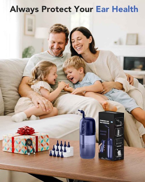 Electric Ear Wax Removal, Ear Cleaning Kit, Water Powered Ear Cleaner with 3 Pressure Modes 12 Replacement Tips, Ear Irrigation Flushing System, Safe and Effective Ear Wax Removal Tool (Blue)