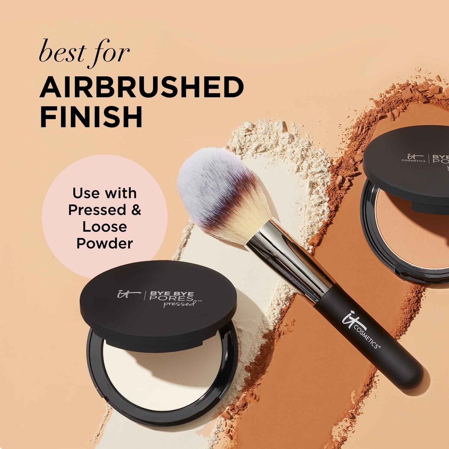 IT Cosmetics Face Makeup Brush Bundle – For Foundation, Concealer, CC+ Cream, Pressed + Loose Powders – Includes Complexion Perfection Brush #7 + Luxe Wand Ball Powder Brush #8 – Airbrushed Look