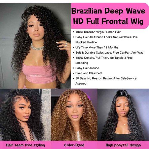 Umikisy 24 Inch Deep Wave Lace Front Wigs Human Hair 13x6 HD Lace Front Wigs Pre Plucked 200% Density Glueless Wigs with Baby Hair Deep Curly Wig for Women