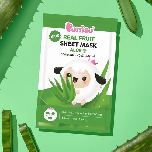Puttisu Real Fruit Facial Mask Sheet for Kids, Children - Made with 100% Cotton, Moisturize, Sooths and Hydrates Skin (Aloe - Pack of 21)