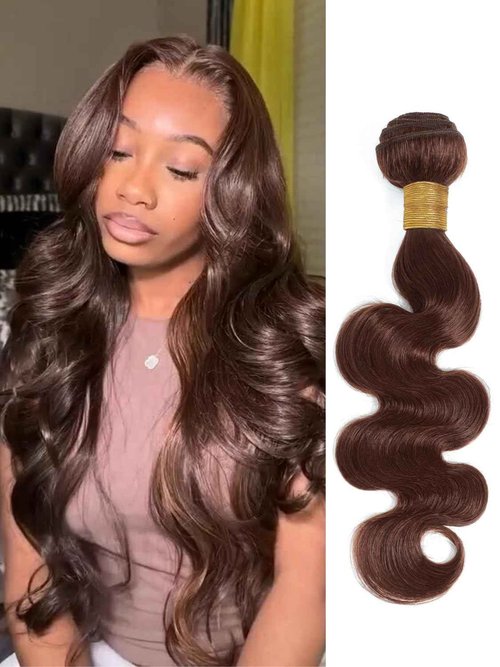 MOMOSHERO Chocolate Brown Body Wave Single Bundle Human Hair 18 Inch, 12A Soft Glossy 100% Unprocessed Remy Virgin Hair 1 Bundle Wavy. Classy Colored #4 Dark Medium Brown Weaves Sew In Extension