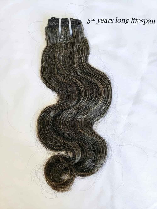 Raw Body Wave Salt and Pepper Gray Human Hair Bundles Unprocessed 16IN Grey Human Hair 1 Single Bundle, 5+ Years Long Lifespan 50% Grey Mixed 50% Black Color Virgin Hair Weave Weft by Clytie