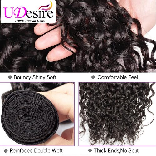 UDesire Water Wave Bundles Wet and Wavy Bundles 100% Unprocessed Brazilian Virgin Hair Water Curly Hair Extensions for Black Women 16 18 20inch