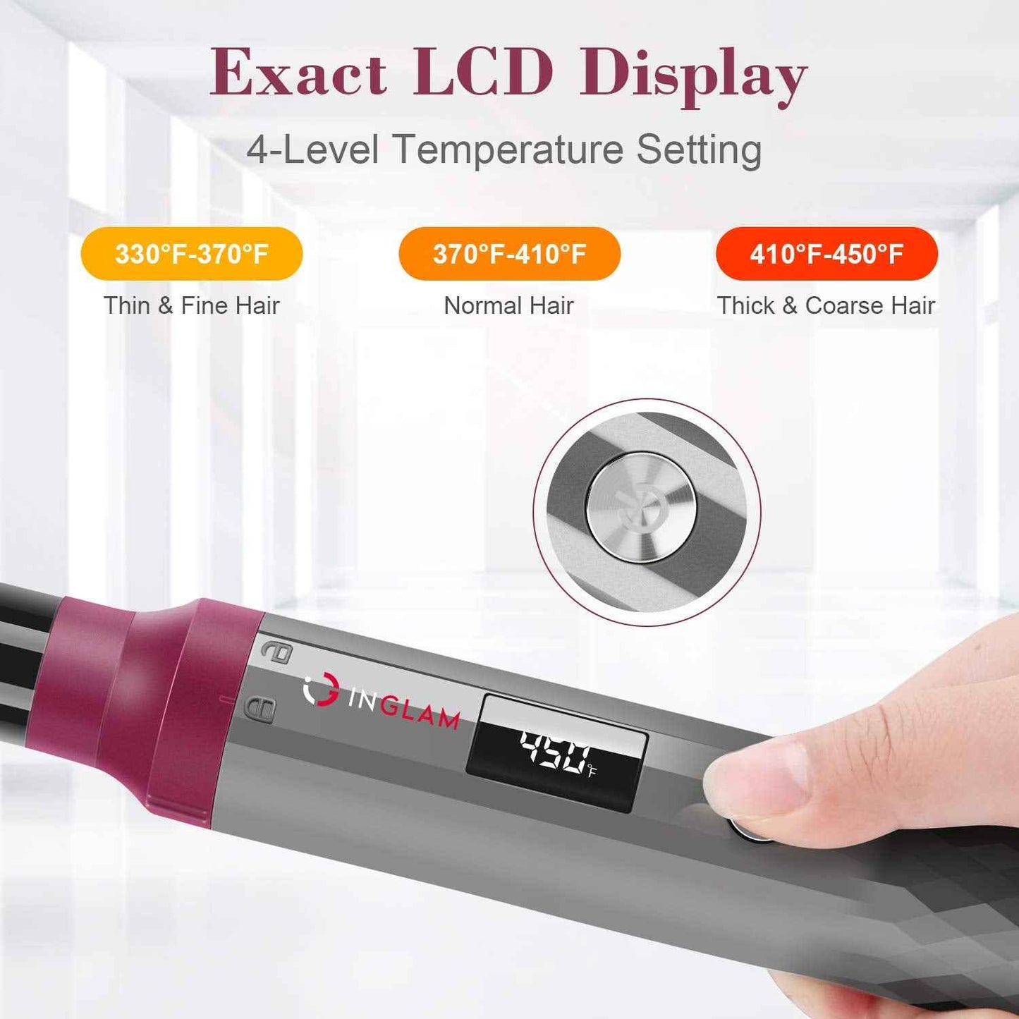 IG INGLAM Curling Iron Wand Set, 8 in-1 Interchangeable Ceramic Barrels with Infrared, Cucurbit, Tapered, Extended, 1in, 1 1/4 in, 3/4in Barrels and Clips