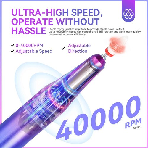 SAVILAND Nail Drill Professional: 40000RPM Nail Drill Machine 2024 Portable Nail File Faster Removal Acrylic Nails & Large Battery Capacity for Nail Art, Pedicure Manicure Home Nail Salon