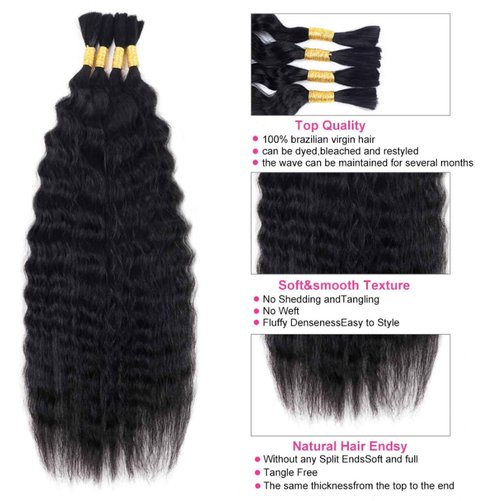 Wet and Wavy Human Braiding Hair Super Wave Bulk Hair For Braiding No Weft 100g (1Pack-4PCS) Super French Human Braiding Hair For Boho Braids (Super Wave（#1b）, 24 Inch)