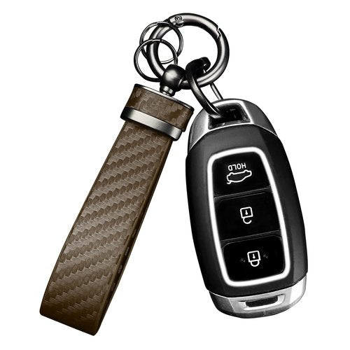Turcee Carbon Fiber Car Keychain,Automotive Interior Accessories Keychains Leather Car Key Fob,Car Accessories Key Ring&Anti-Lost D-Ring(Brown)