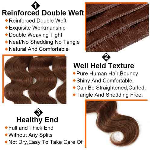 24 26 28 inch Brown Human Hair Bundles #4 Chocolate Brown Body Wave Bundles Double Weft #4 Body Wave Bundle