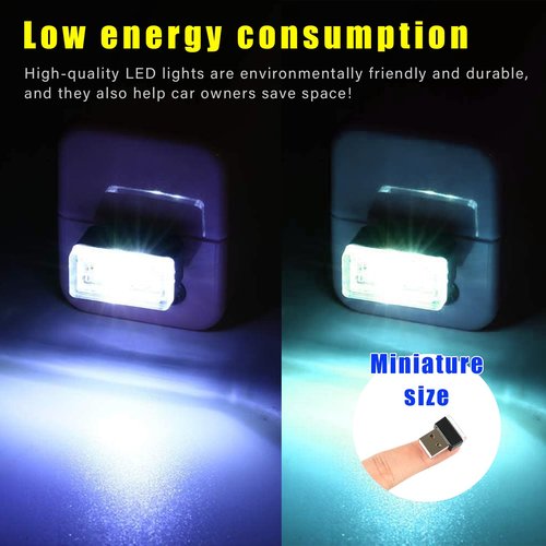 Augeny 4 PCS USB LED Car Interior Atmosphere Lamp, Plug-in USB Decor Night Light, Portable Auto Ambient Lighting Kit, Universal Vehicle Interior Accessories for Most Cars (White & Ice Blue)