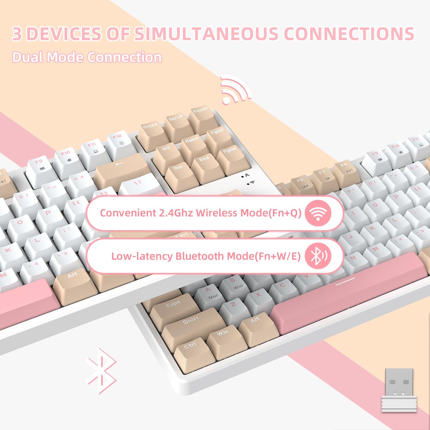 A.JAZZ Wireless Mechanical Keyboard, 87 Keys TKL Hot Swappable Bluetooth Gaming Keyboard, Dual Mode BT5.0/2.4G with Detachable Frame, USB Hub OEM Keycaps Custom Keyboard for PC Gamer Xbox(Red Switch)
