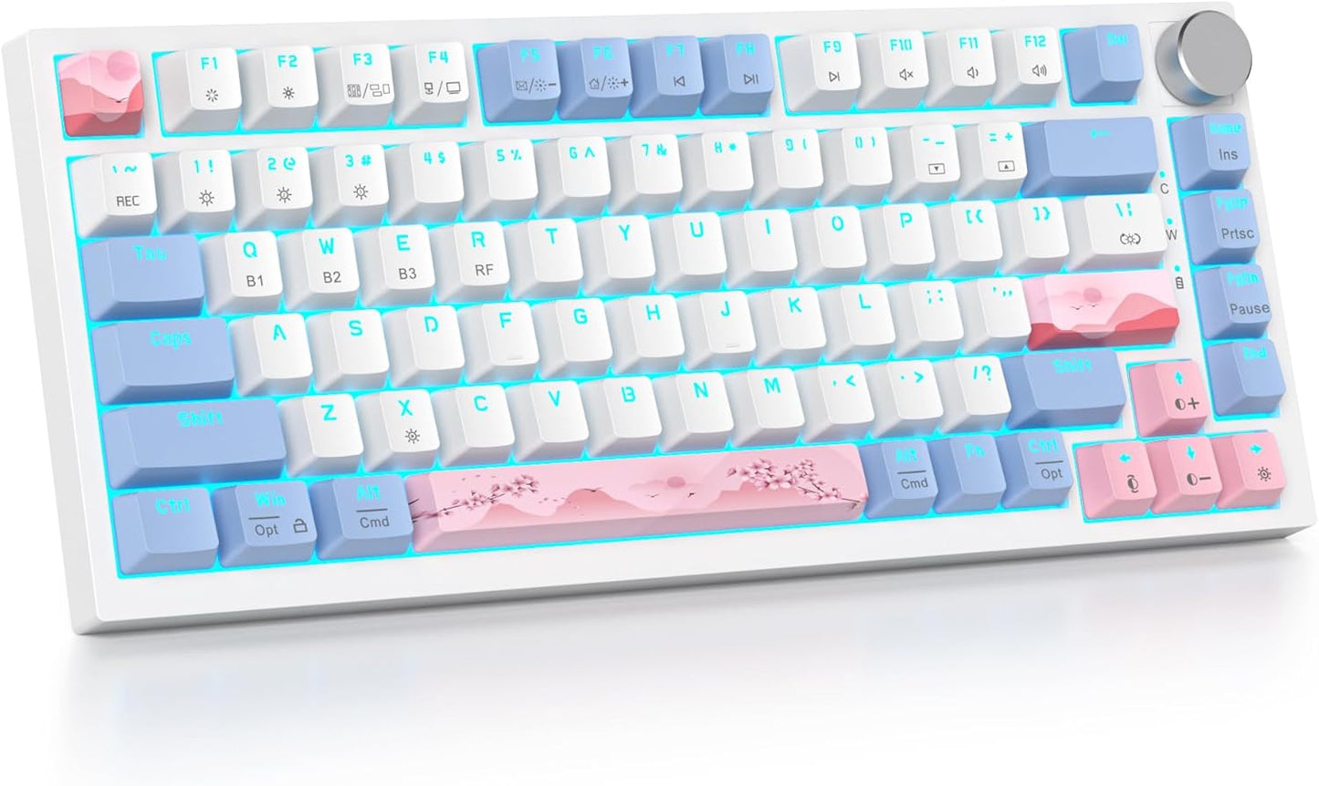 75% Wireless Creamy Mechanical Keyboard, Hot Swappable Custom Keyboard, RGB Backlit Gasket Gaming Keyboard, 2.4G/BT5.0/USB-C Mechanical Gaming Keyboard, Pre-lubed Linear Gray Cream Switches