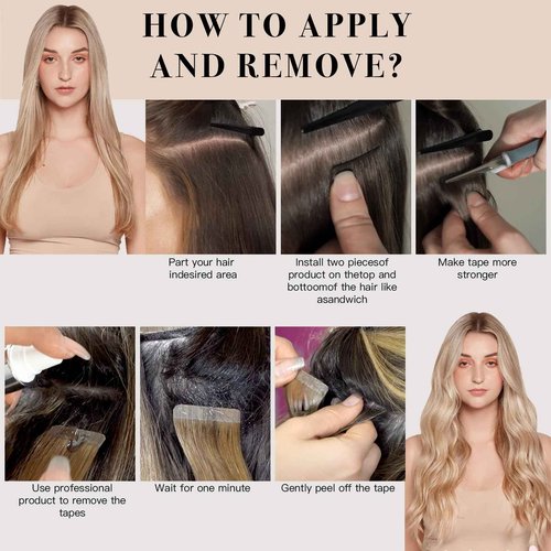 Tape in Hair Extensions ，Real Human Hair Extension,Bleach and Caramel Blonde Human Hair 24 inch 20pcs 50g,Thick Ends Straight Seamless, Invisible Tape in Hair Extensions Human Hair