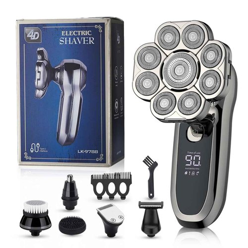 9 Floating Heads Detachable Head Shavers,6 in 1 Electric Razor IPX6 Waterproof for Bald Men, Wet Dry Mens Grooming Kit,LED Display Rechargeable 9D Rotary Shaver Grooming Kit with Type-C Charge