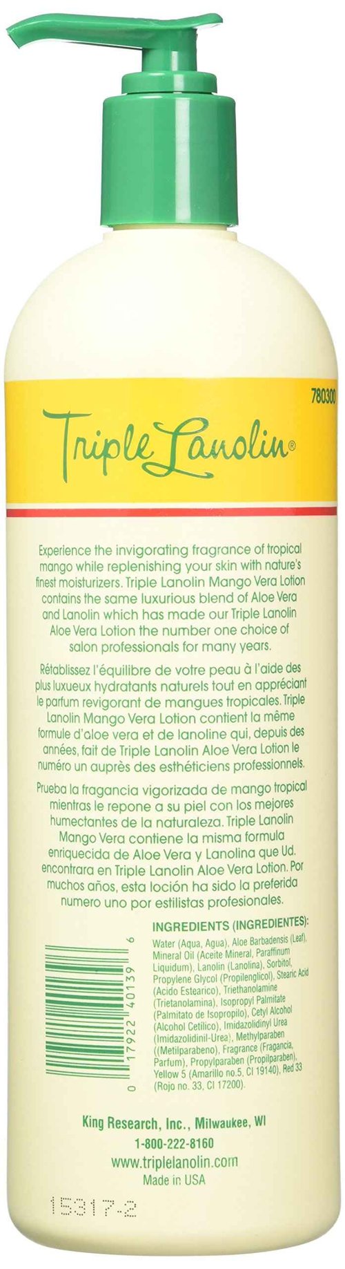 TRIPLE LANOLIN Mango Vera Lotion, 20 Ounce (Pack of 12)