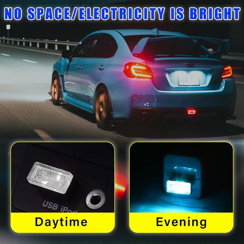 Augeny 4 PCS USB LED Car Interior Atmosphere Lamp, Plug-in USB Decor Night Light, Portable Auto Ambient Lighting Kit, Universal Vehicle Interior Accessories for Most Cars (Ice Blue)