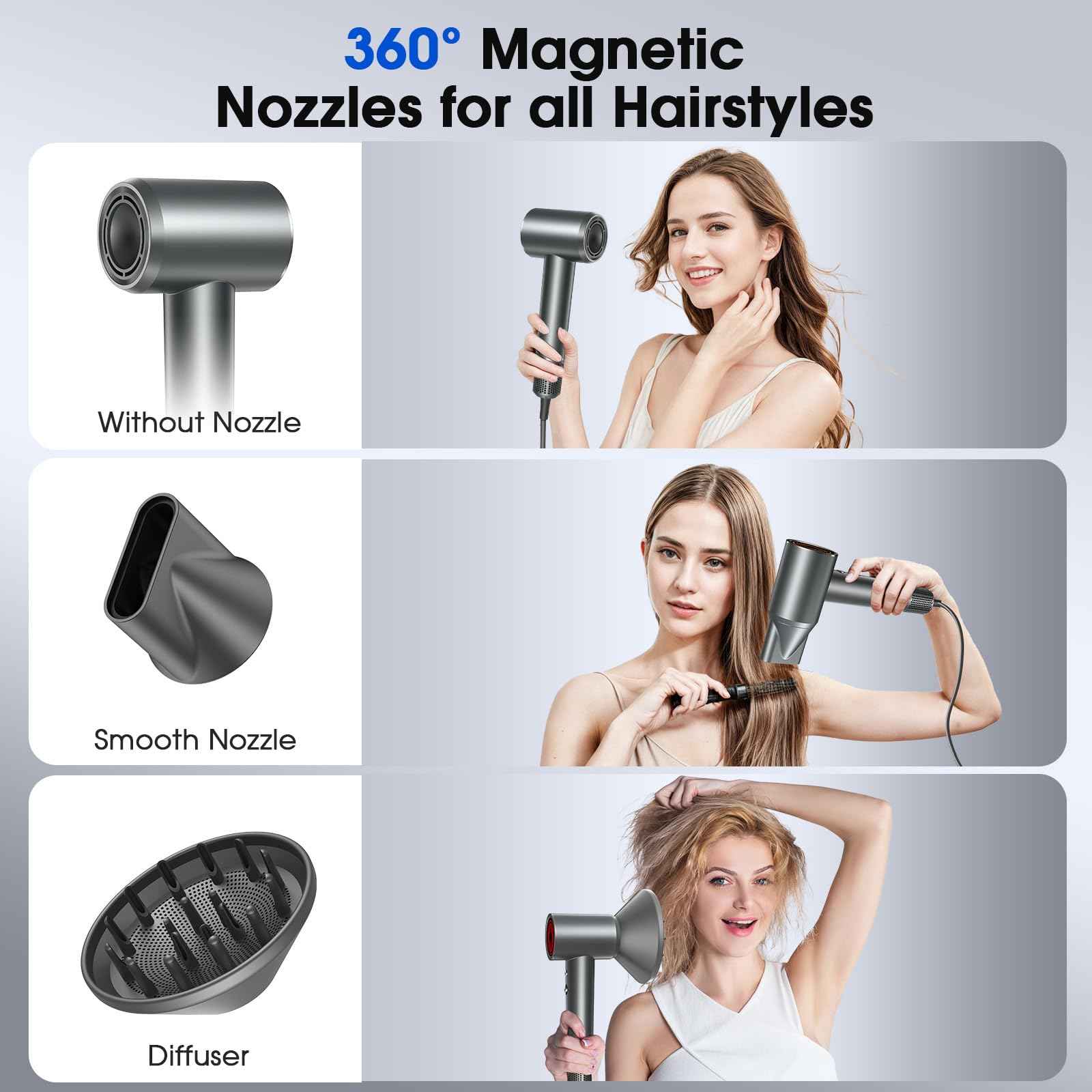 Hair Dryer, Professional Ionic Hair Dryer for Fast Drying, High Speed Hair Blow Dryer with Diffuser for Home Salon Travel, Constant Temperature Hair Care Without Hair Damage