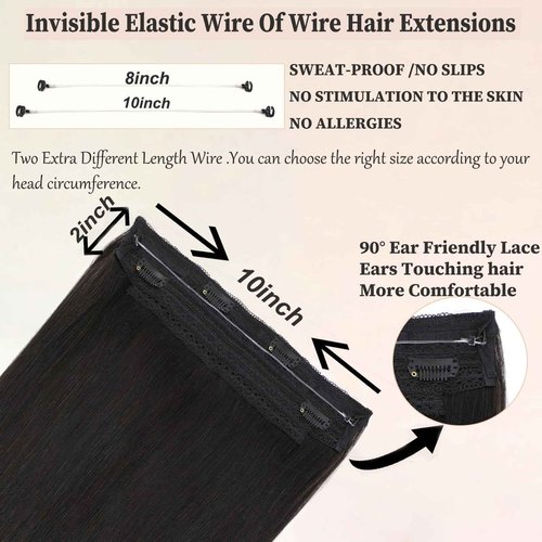 Doupor Wire Hair Extensions, Halo Hair Extensions Real Human Hair, Natural Black Invisible Wire Real Human Hair Extensions,Fish Line Layered For Women 22inch 100g