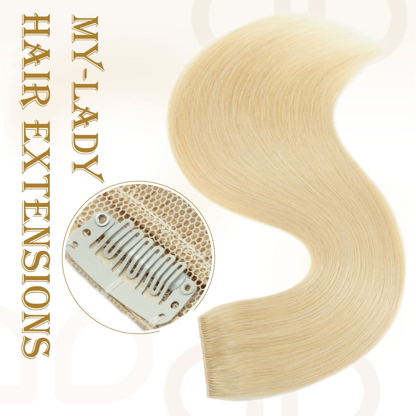 MY-LADY Clip in Hair Extensions Real Human Hair Bleach Blonde 20 Inch 100g One Piece Weft Remy Hair Balayage Silky Natural Straight for Women