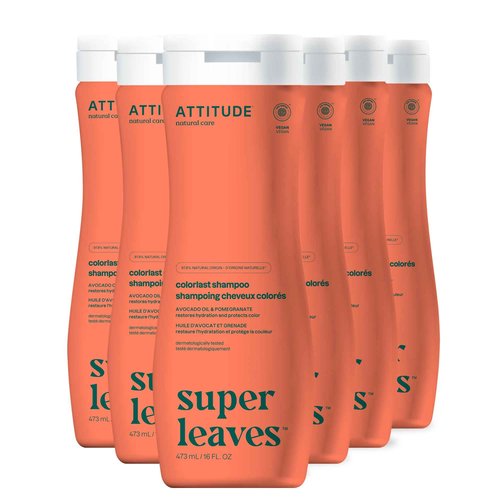 ATTITUDE Colorlast Hair Shampoo, EWG Verified, For Color Treated Hair, Protects Color, Naturally Derived Ingredients, Vegan and Plant Based, Avocado Oil and Pomegranate, 473 mL (Pack of 6)