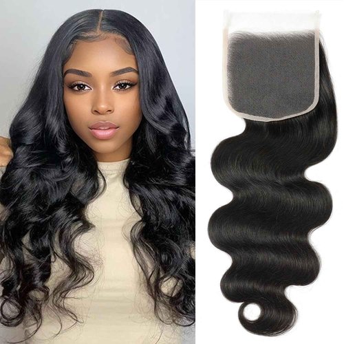 5x5 Transparent HD Lace Closure Body Wave Human Hair Pre Plucked Invisible Lace Closure Unprocessed Human Hair Invisible Knot Natural Black with Baby Hair(20Inch, Body Wave)
