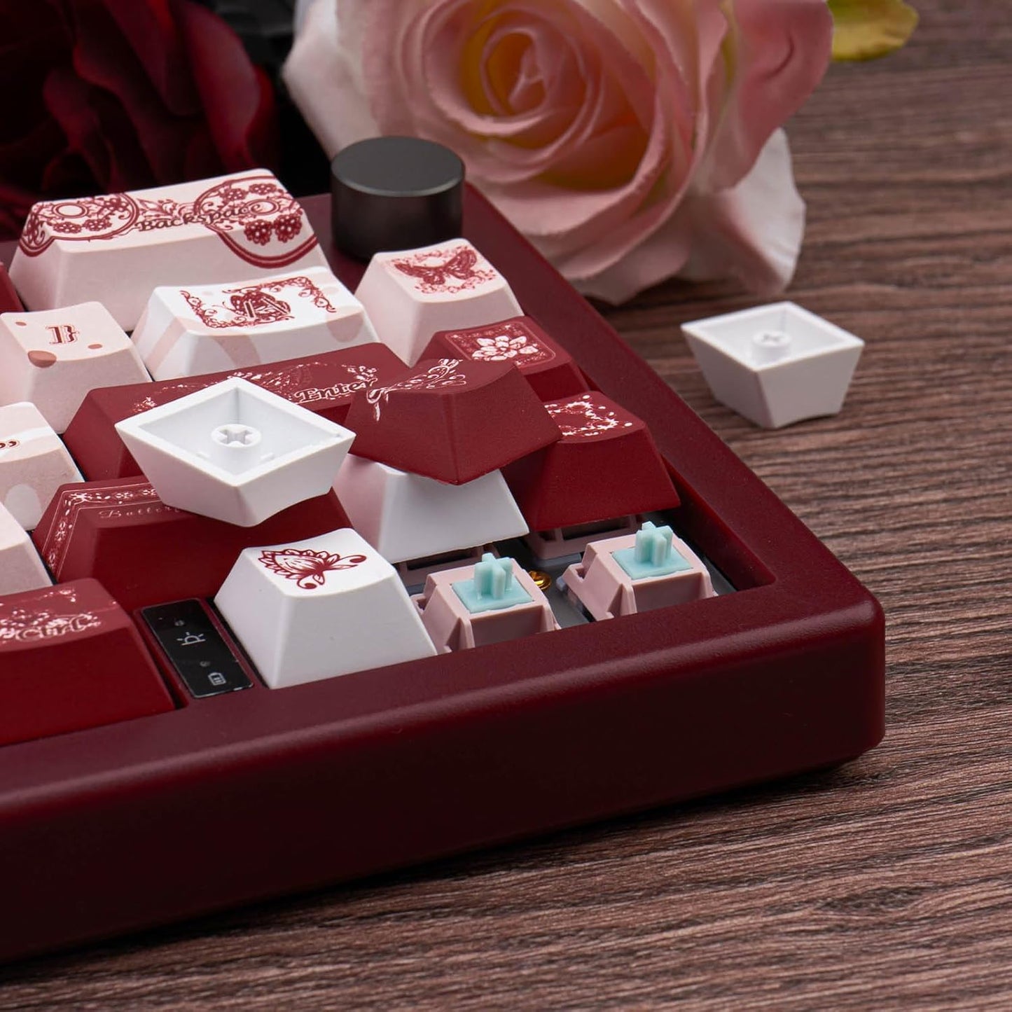 145 Keys PBT Keycap Cherry Profile, Light Blue White Black Bow Aesthetic Dye Sublimation Gaming Custom Keycaps for ANSI/ISO Layout Mechanical Keyboards