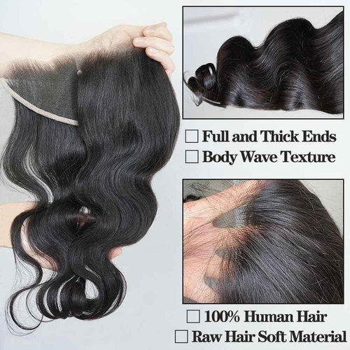 Body Wave 0.095mm Real HD 13x4 Lace Frontal Brazilian Human Hair Real Invisible HD Lace Human Hair Ear to Ear Full Density Lace Frontal Closure Tiny Knots (10inches)
