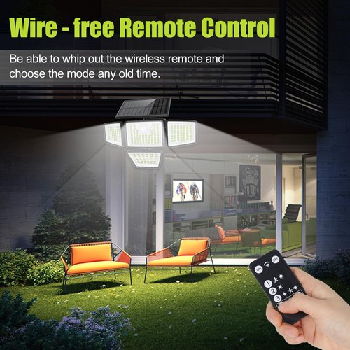 daphino 3000LM Solar Lights Outdoor with Motion Sensor,4 Head 270° Wide Angle Street Area Lights,IP65 Waterproof Security Lighting with 3 Modes(Remote,2 Pcs)