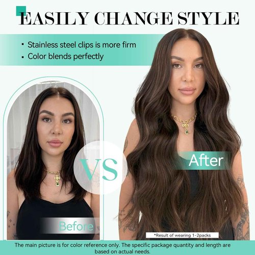 Ukira Medium Brown Hair Extensions Real Human Hair, 22 Inch 120g 7pcs #4 Clip in Hair Extensions, Natural Soft Straight Remy Human Hair Chocolate Brown Clip in Extensions for Women