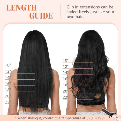 TESSHAIR 5 Clip One Piece Clip in Hair Extensions Real Human Hair 22 Inch Human Hair Clip in Extensions Jet Black 3/4 Full Head Hair Extensions Clip ins Straight 55g
