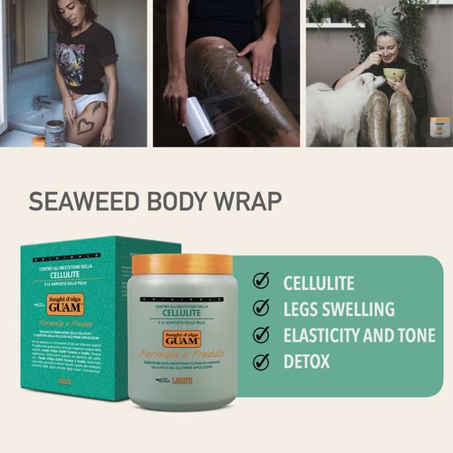 GUAM Anti-cellulite Mud COLD FORMULA, Seaweed Body Wrap for Cellulite, Skin Tightening Clay for Body Cellulite and Leg Swelling, Lymphatic Drainage | Cellulite Removal Treatment (1.1 LB)