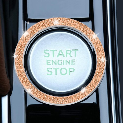 LivTee 2 PCS Crystal Double Rhinestone Car Engine Start Stop Decoration Ring, Bling Car Interior Accessories for Women, Push to Start Button Cover Sticker, Automotive Decals, Gold