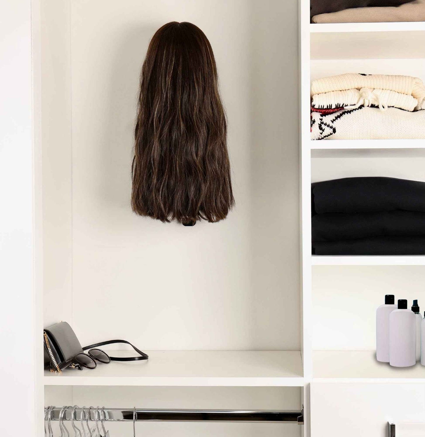 Hook Wall Mount Wig Hook for Foam Head – Space-Saving Wig Holder & Organizer – Wall-Mounted Wig Stand – Mounts with Tape or Screws (White)