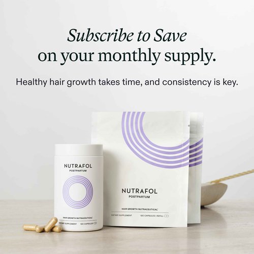 Nutrafol Postpartum Hair Growth Supplements, Clinically Tested for Visibly Thicker Hair and Less Shedding, Breastfeeding-Friendly - 1 Month Supply, 1 Refill Pouch