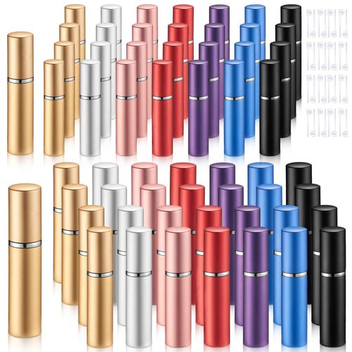 Zonon 56 Pieces Refillable Perfume Atomizer Mini Refillable Spray Perfume Bottle Portable with 56 Pieces Refill Pump Dispenser Pump Transfer Tool for Outgoing(Colorful,5ml and 10ml)