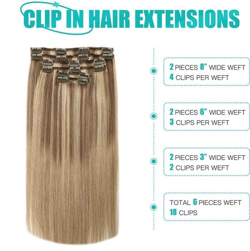 SURNEL Clip in Human Hair Extensions Golden Brown to Caramel Blonde Balayage Clip in Hair Extensions 20 Inch 6pcs 120g (#10/27/27,20'')