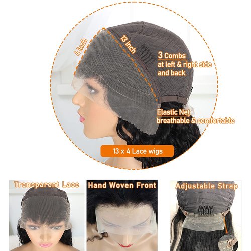 Edwad 13x4 Deep Wave Lace Front Wigs Human Hair Pre Plucked,180 Density HD Transparent Lace-100% Unprocessed Brazilian Virgin Human Hair for Black Women Natural Color