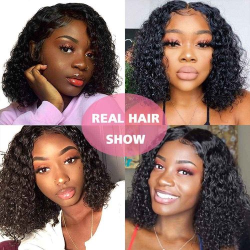 Fine Plus Glueless Wigs Human Hair Wear and Go Glueless Wig Deep Wave Curly Wigs for Black Women Middle Part Lace Human Hair wigs 150% Density Natural Black Curly Wig 14 Inch
