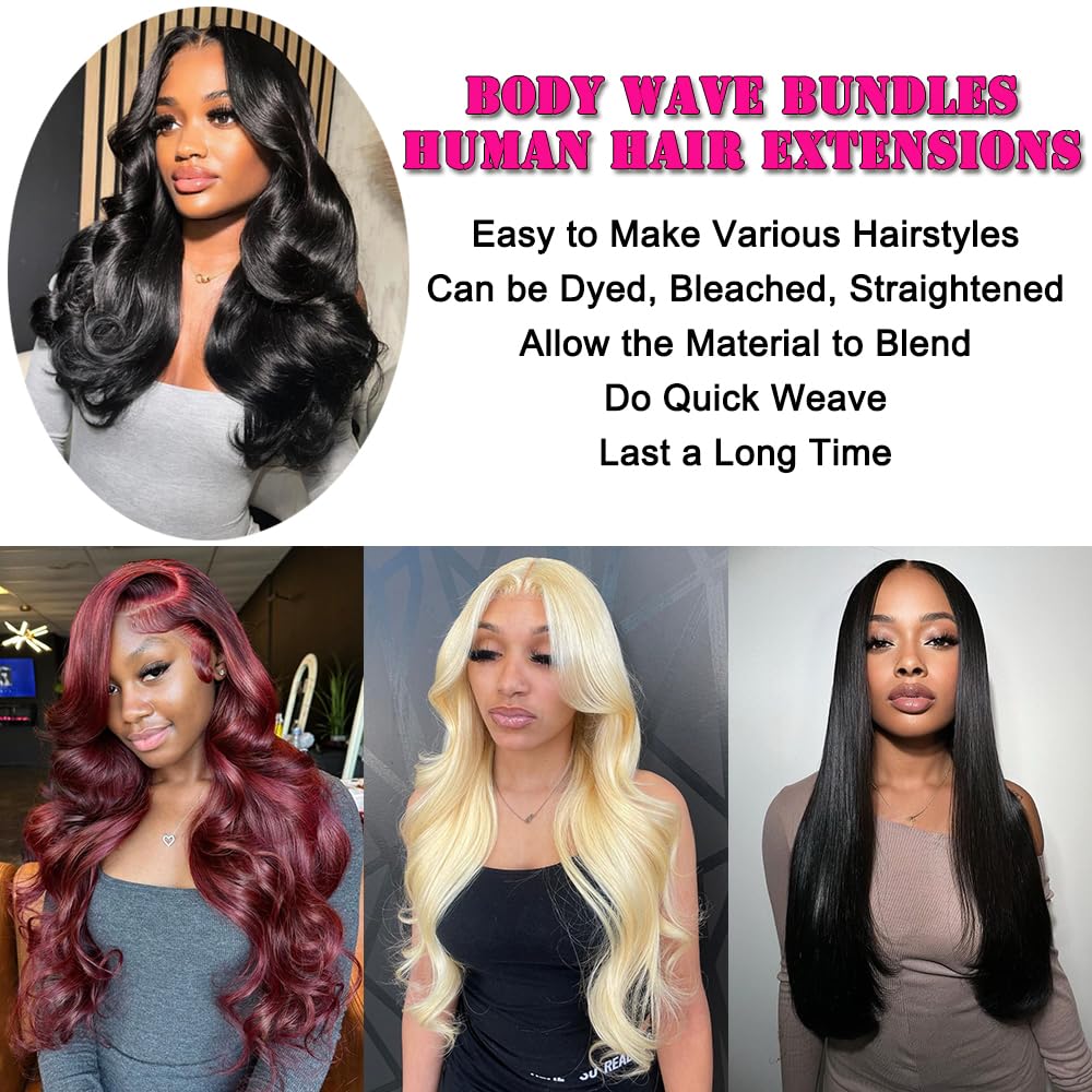 12A Human Hair Bundles 400g Body Wave Bundles Human Hair Extensions 16 16 18 18 Inch Brazilian Virgin Body Wave 4 Pieces Deals Unprocessed Brazilian Quick Weave Extensions Natural Black