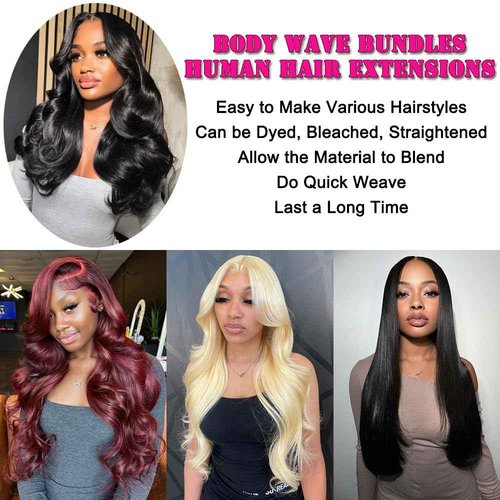 12A Human Hair Bundles 400g Body Wave Bundles Human Hair Extensions 14 14 16 16 Inch Brazilian Virgin Body Wave 4 Pieces Deals Unprocessed Brazilian Quick Weave Extensions Natural Black